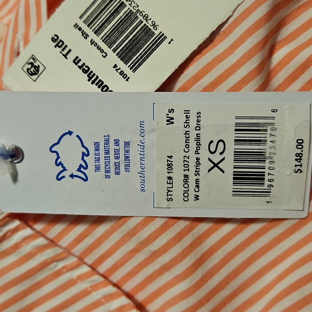 NWT Southern Tide Cam Stripe Poplin Long Sleeve Button Dress: Color- Conch Shell - Picture 16 of 16